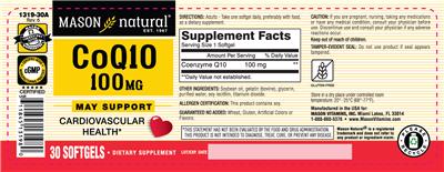 Photo of the Mason Natural CoQ10 100 mg label