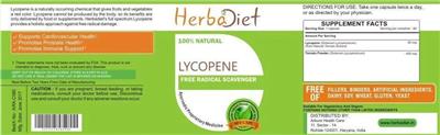 Photo of the Herbadiet Lycopene label