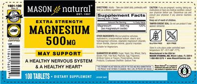 Photo of the Mason Natural Extra Strength Magnesium 500 mg label