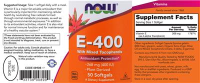 Photo of the NOW E-400 With Mixed Tocopherols label