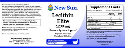 Photo of the New Sun Lecithin Elite 1200 mg label