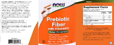 Photo of the NOW Prebiotic Fiber with Fibersol-2 label
