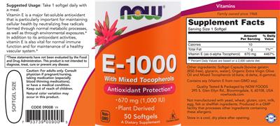 Photo of the NOW E-1000 With Mixed Tocopherols label