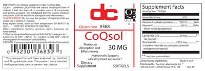 Photo of the DC CoQsol 30 mg label