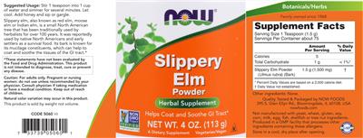 Photo of the NOW Slippery Elm Powder label
