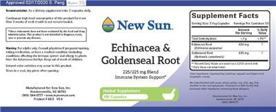Photo of the New Sun Echinacea & Goldenseal Root label