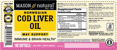 Photo of the Mason Natural Norwegian Cod Liver Oil label