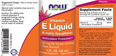 Photo of the NOW Vitamin E Liquid label