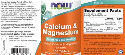 Photo of the NOW Calcium & Magnesium label