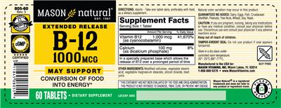 Photo of the Mason Natural Extended Release B-12 1000 mcg label