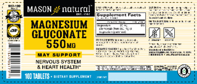 Photo of the Mason Natural Magnesium Gluconate 550 mg label