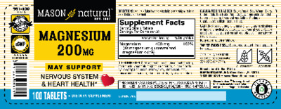 Photo of the Mason Natural Magnesium 200 mg label