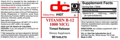 Photo of the DC Vitamin B-12 1000 mcg label
