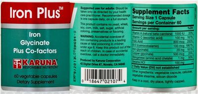 Photo of the Karuna Iron Plus label
