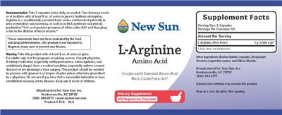 Photo of the New Sun L-Arginine label