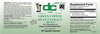 Photo of the DC Green Coffee Bean Extract 800 mg label
