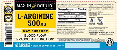 Photo of the Mason Natural L-Arginine 500 mg label