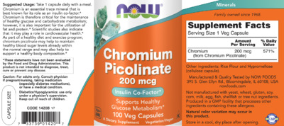 Photo of the NOW Chromium Picolinate 200 mcg label