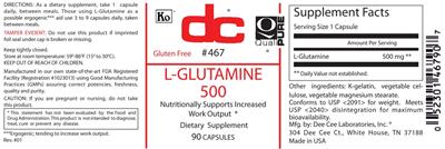 Photo of the DC L-Glutamine 500 label