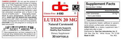 Photo of the DC Lutein 20 mg label