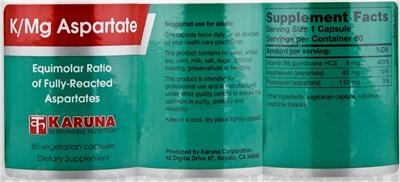 Photo of the Karuna K/Mg Aspartate label