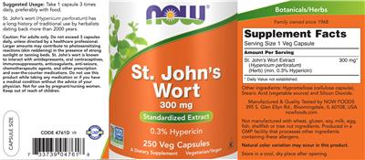 Photo of the NOW St. John's Wort 300 mg label