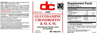 Photo of the DC Glucosamine Chondroitin & M.S.M. label