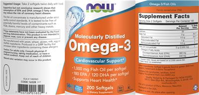 Photo of the NOW Molecularly Distilled Omega-3 label
