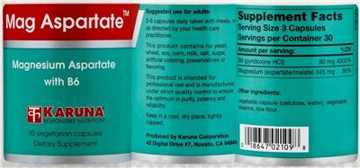 Photo of the Karuna Mag Aspartate label