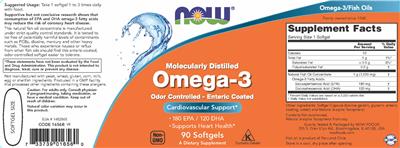 Photo of the NOW Molecularly Distilled Omega-3 label