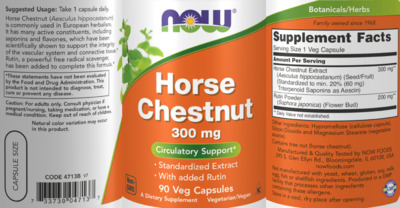 Photo of the NOW Horse Chestnut 300 mg label