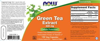 Photo of the NOW Green Tea Extract 400 mg label