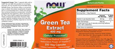 Photo of the NOW Green Tea Extract 400 mg label
