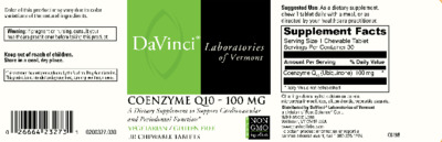 Photo of the DaVinci Laboratories Of Vermont Coenzyme Q10 - 100 mg label