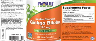 Photo of the NOW Double Strength Ginkgo Biloba 120 mg label
