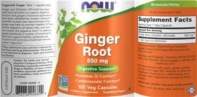 Photo of the NOW Ginger Root 550 mg label