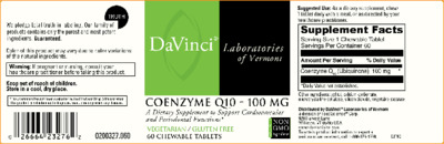 Photo of the DaVinci Laboratories of Vermont Coenzyme Q10 - 100 mg label