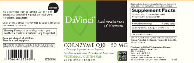 Photo of the DaVinci Laboratories of Vermont Coenzyme Q10 - 50 mg label