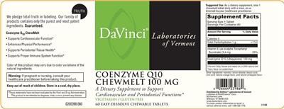 Photo of the DaVinci Laboratories Of Vermont Coenzyme Q10 Chewmelt 100 mg label