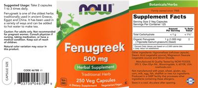 Photo of the NOW Fenugreek 500 mg label