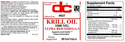 Photo of the DC Krill Oil 1000 mg Ultra Red Omega-3 label