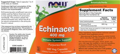 Photo of the NOW Echinacea 400 mg label
