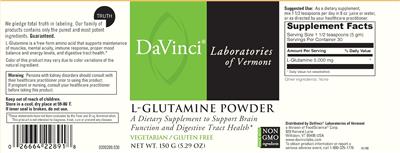 Photo of the DaVinci Laboratories Of Vermont L-Glutamine Powder label