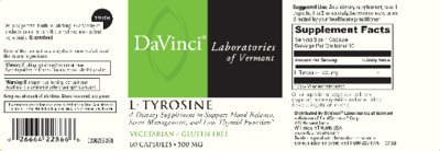 Photo of the DaVinci Laboratories of Vermont L-Tyrosine label