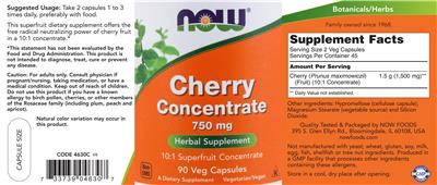 Photo of the NOW Cherry Concentrate 750 mg label