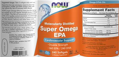 Photo of the NOW Molecularly Distilled Super Omega EPA label