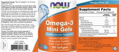 Photo of the NOW Omega-3 Mini Gels label