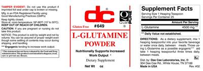 Photo of the DC L-Glutamine Powder label