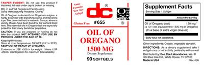 Photo of the DC Oil of Oregano 1500 mg label