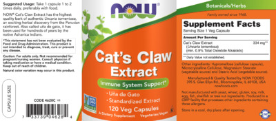 Photo of the NOW Cat's Claw Extract label